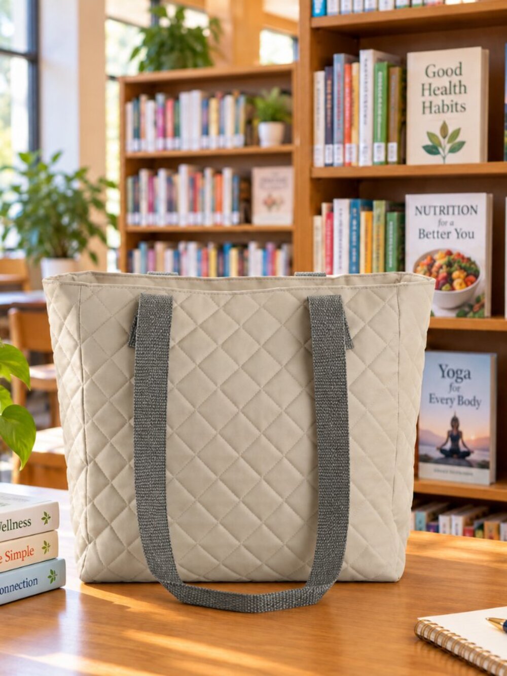 DSW J.M. Wechter Exclusive Light Gray Quilted Nylon Tote Bag